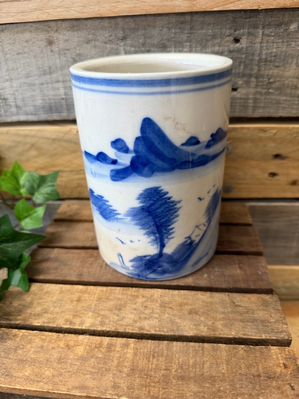 Vintage Asian-Themed Chinese Hand-painted Vase with Lanscape Motif